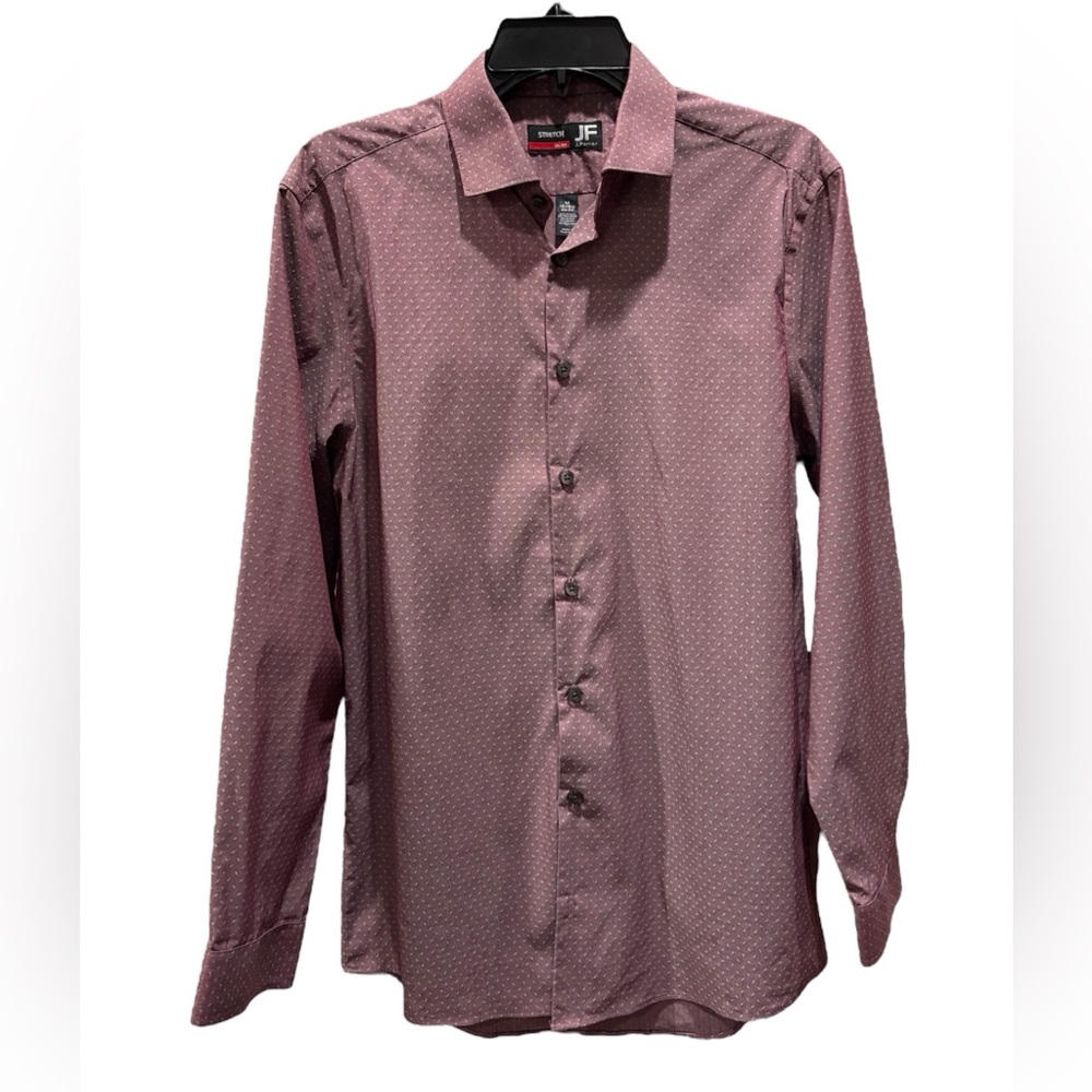 JF J.Ferrar Men's Maroon Patterned Button Up Dress Shirt